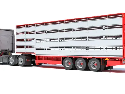 Truck with Animal Transporter Trailer 3D model get