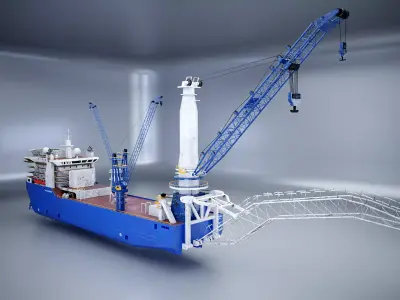 Pipelayer Crane Ship Used 3D model
