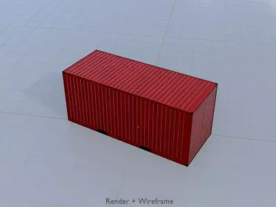 Overseas container traffic red 20ft Low-poly 3D model