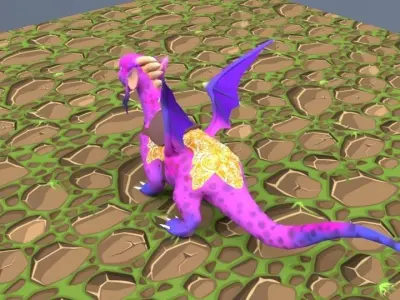 Stylized dragon for games Low-poly 3D model