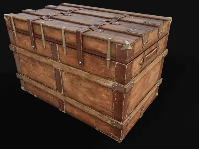 PBR Old Wooden Chest Low Poly Low-poly 3D model