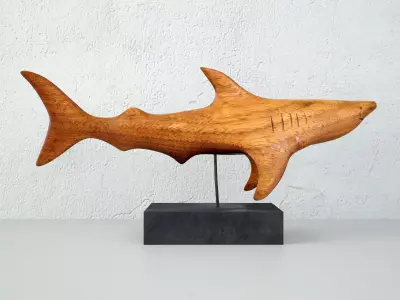 Vintage Carved Teak Shark 3D model