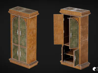 Vintage Wardrobe with Rig Low-poly 3D model