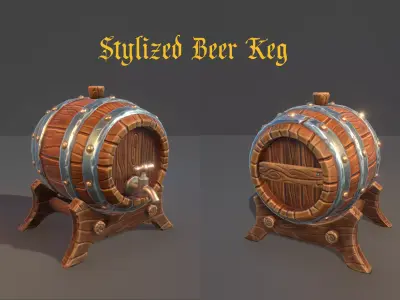 Stylized Beer Keg Low-poly 3D model