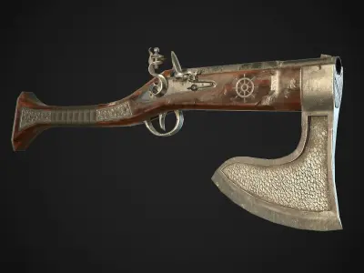 Flintlock Axe-Gun - model and textures Low-poly 3D model