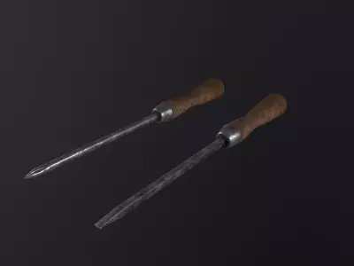 Old Flathead and Phillips Screwdrivers 3D Model Low-poly 3D model