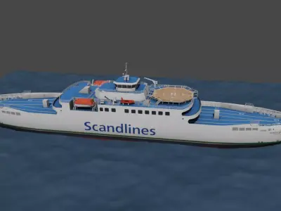 Hybrid diesel electric ropax ferry Low-poly 3D model