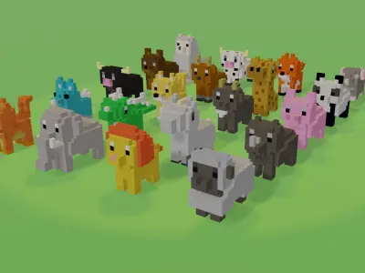 Voxel animals Pack Low-poly 3D model