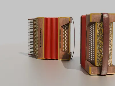 Antique Accordion Low-poly 3D model