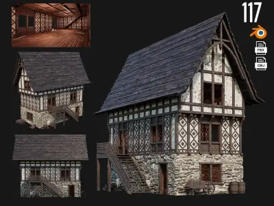 4 Old Medieval Building Pack 4K Textures GameReady 117 to 120 Low-poly 3D model