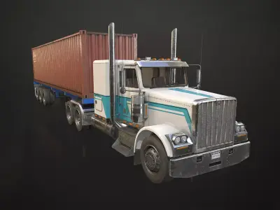 Flat Top Semi Truck Container Trailer Low-poly 3D model