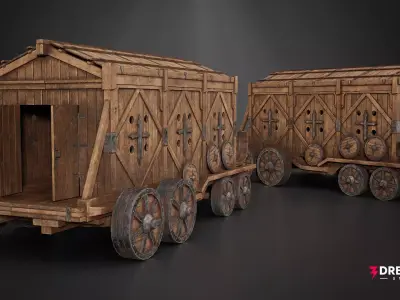 Medieval War Wagon - Armored Battle Carriage Low-poly 3D model