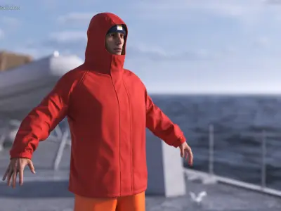 Marine Waterproof Hooded Jacket Red 3D model