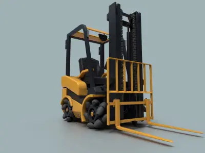 Rigged Forklift with Mecanum Wheels Low-poly 3D model