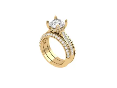Solitair Ring Bridal Set 3D print model 50
