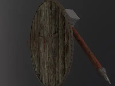 Fantasy warhammer and shield Free low-poly 3D model