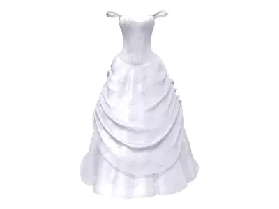 Off Shoulder Strap Ball Gown Wedding Dress Low-poly 3D model