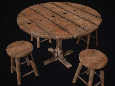 Medieval Round Table Low-poly 3D model