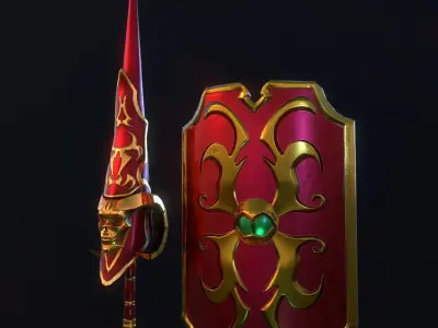 PBR Lance and Shield  Low-poly 3D model