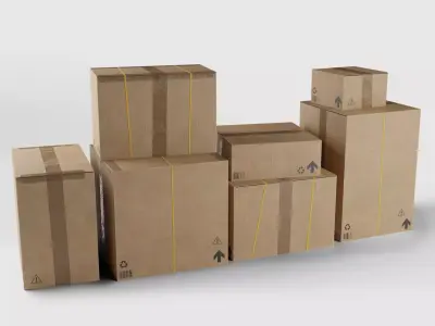 Boxes set - game ready group of cardboard Low-poly 3D model