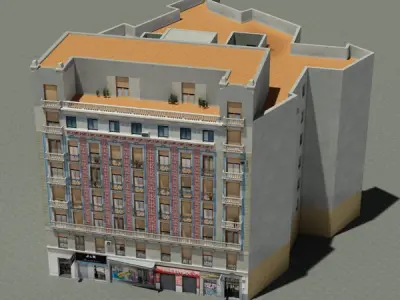 Building with orange roof Low-poly 3D model