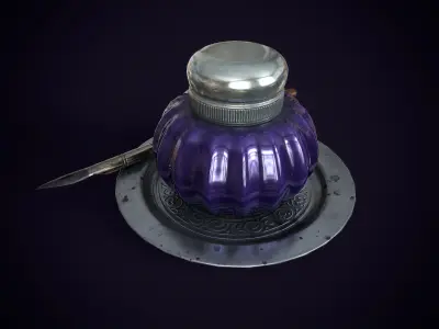 Vintage ink bottle Low-poly 3D model