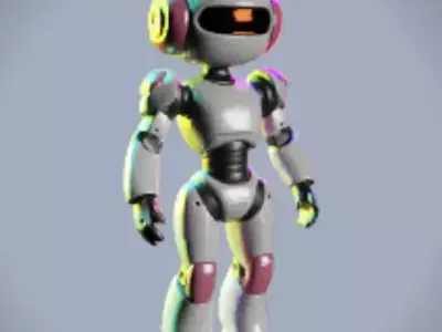 Cartoon Female Robot Character - Stylized 3D Model in T-Pose Low-poly 3D model