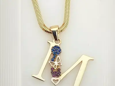 pendant M rhinestone and gold letter 3D print model