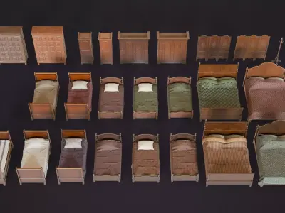 1890s Bedroom Asset Pack Low-poly 3D model