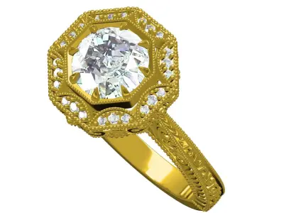 Antique Art Deco Filigree Engagement Ring 3D print model