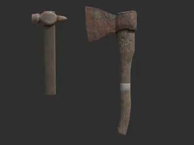 Axe and hammer Free low-poly 3D model