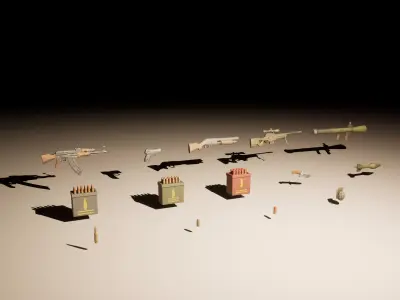 LowPoly Weapon Pack Gun Package Low-poly 3D model
