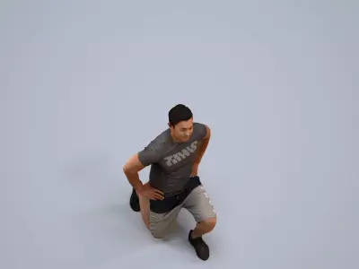 00386Mansur011 - Adult Asian man crouching during exercise in 3D model