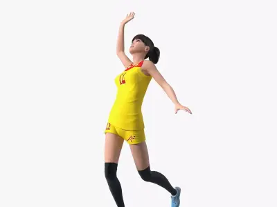 Young Chinese Woman Volleyball Player Pose 3D model