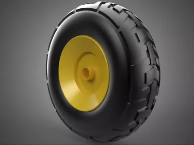 YELLOW WHEEL TREAD TIRE RIM AXLE HUB CART TROLLEY BARROW BEARING 3D model
