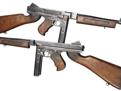 Thompson Submachine Gun Low-poly 3D model buy