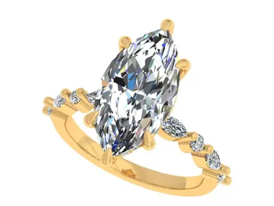6 Prongs Set Mq Stone Engagement Ring 3D print model