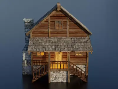 Wooden House D Low-poly 3D model