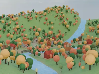 Colorful Village Scene 3D model purchase