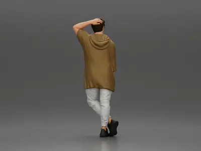 man in a long hoodie is leaning on the car 3D print model