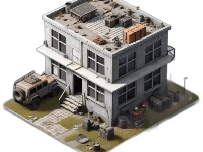 Military PostApocalyptic Compound Diorama Low-poly 3D model
