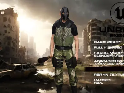 Zombie Hunter full rigged - game ready - animated Low-poly 3D model purchase