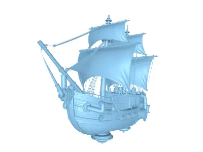 Stylized Pirate Ship 3D Model Cartoon Fantasy Sailing Boat 3D model