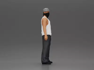 Gnangster Man in streetwear posing with a bat and face mask 3D print model