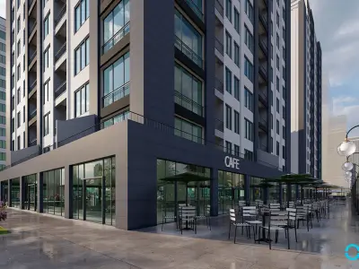 Modern Residential Building Ground Floor Cafe  High Quality 3D 3D model