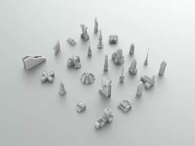 Low Poly Sci-fi city buildings Free 3D model