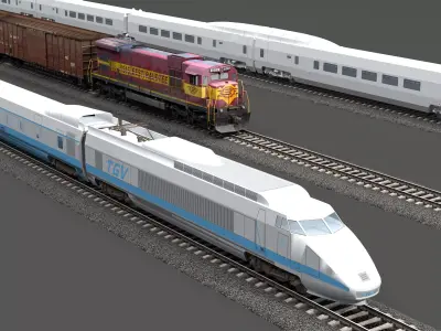 train-bullet train-rail train 3D model