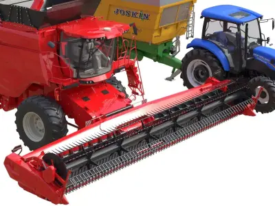 Combine Harvester Tractor Trailor Low-poly 3D model