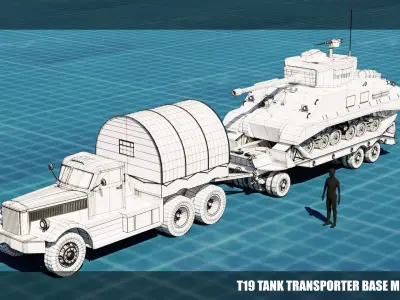 M19 Tank Transporter-Sherman Tank  Base Mesh Model Low-poly 3D model