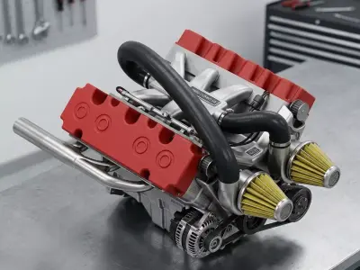V8 engine motor simple 3D print model